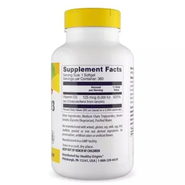Вітамін Д3 у маслі МСТ Healthy Origins  (Vitamin D3 in MCT Oil) 5000 МО 360 капсул