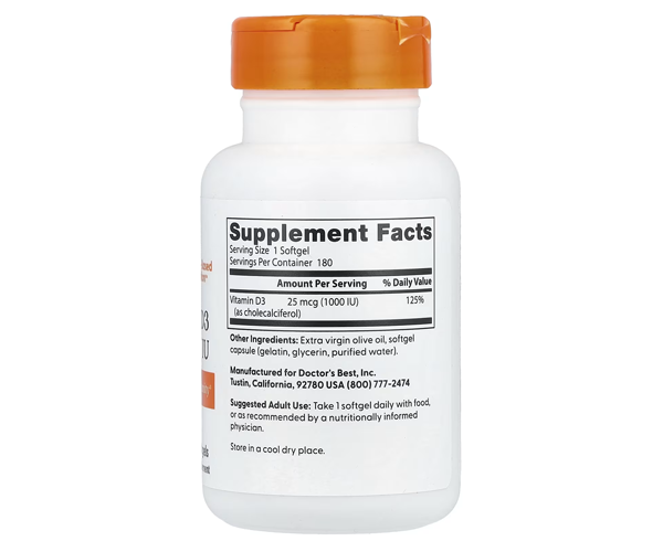 Вітамін D3 Doctor's Best  (Vitamin D3) 1000 МО 180 капсул