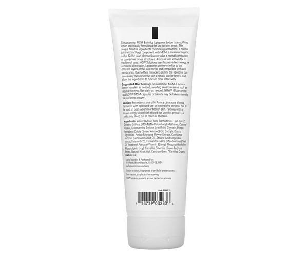 Липосомный лосьон с глюкозамином, МСМ и арникой NOW Foods (Glucosamine, MSM and Arnica Liposome Lotion) 237 мл