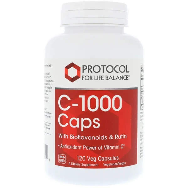 Вітамін C-1000 з біофлавоноїдами та рутином Protocol for Life Balance  (C-1000 Caps with Bioflavonoids Rutin) 1000 мг/100 мг/25 мг 120 капсул