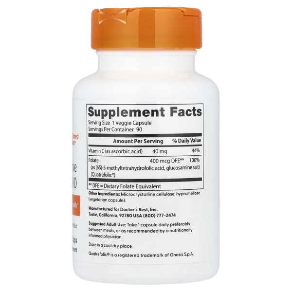 Фолат з кватрофоліком Doctor's Best  (Folate fully active with Quatrefolic) 400 мкг 90 капсул