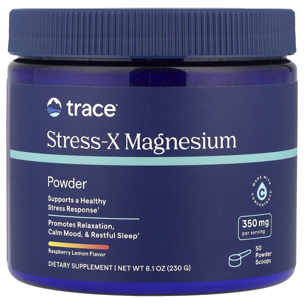 Стресс-X Порошок Магния Trace Minerals Research (Stress-X Magnesium Powder) 240 г со вкусом малина-лимон
