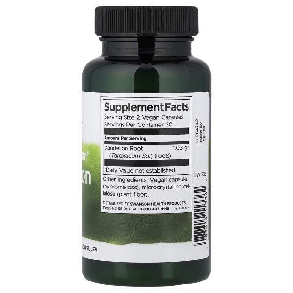 Одуванчик корень Swanson (Dandelion Root) 515 мг 60 капсул