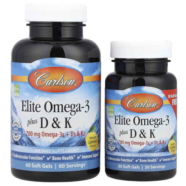 Омега-3 с витаминами D и K Carlson Labs (Elite Omega-3 D & K)  со вкусом лимона