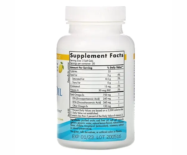 Олія печінки арктичної тріски Nordic Naturals (Arctic cod liver oil) 1000 мг  зі смаком лимона