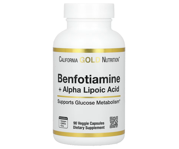 Бенфотиамин с альфа-липоевой кислотой California Gold Nutrition (Benfotiamine+Alpha lipoic acid) 300 мг/150 мг 