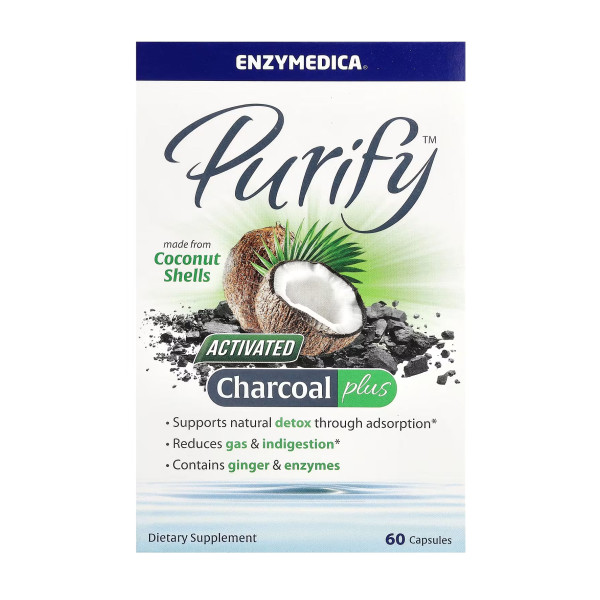 Активоване вугілля з кокосу Enzymedica (Activated Coconut Charcoal+) 60 капсул
