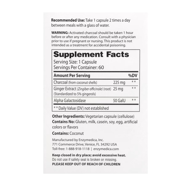 Активоване вугілля з кокосу Enzymedica (Activated Coconut Charcoal+) 60 капсул