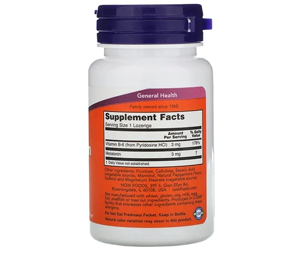 Мелатонін NOW Foods  (Melatonin) зі смаком м'яти 3 мг 