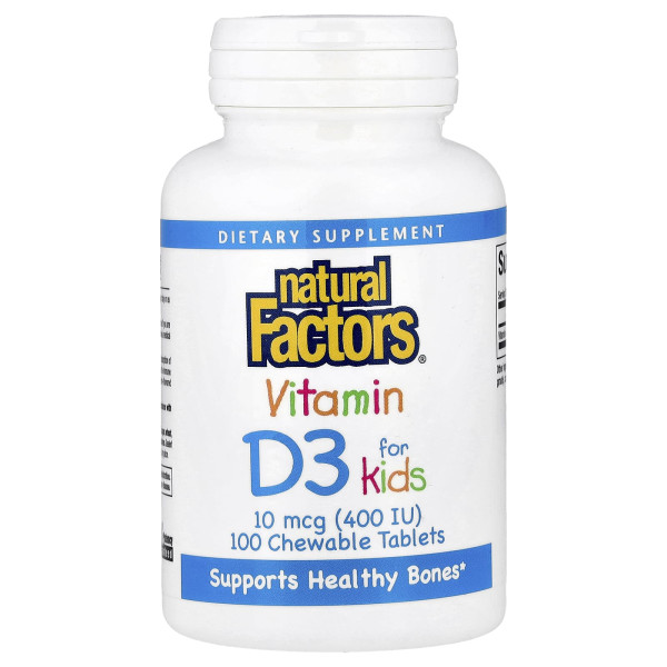 Витамин D3 Natural Factors (Vitamin D3) 400 ME 100 жевательных таблеток со вкусом клубники