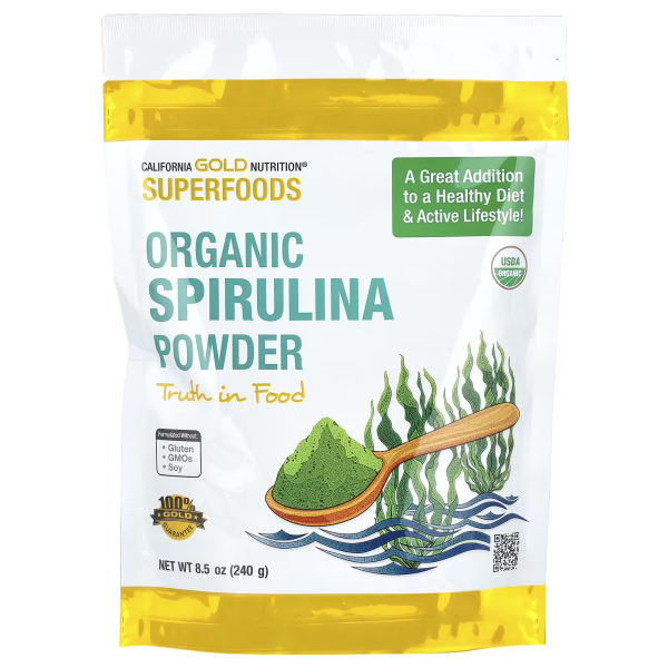 Порошок органічної спіруліни California Gold Nutrition  (Organic Spirulina Powder) 240 г