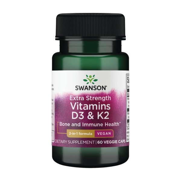 Вітаміни Д3 та К2 Swanson підвищена сила дії (Extra Strength D3 & K2) 5000 МО & 100 мкг 60 капсул