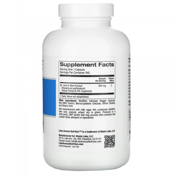 Экстракт зверобоя Lake Avenue Nutrition (St. John's Wort Extract) 300 мг 