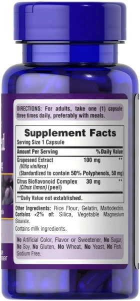 Екстракт виноградної кісточки Puritan's Pride (Grapeseed Extract) 100 мг 100 капсул