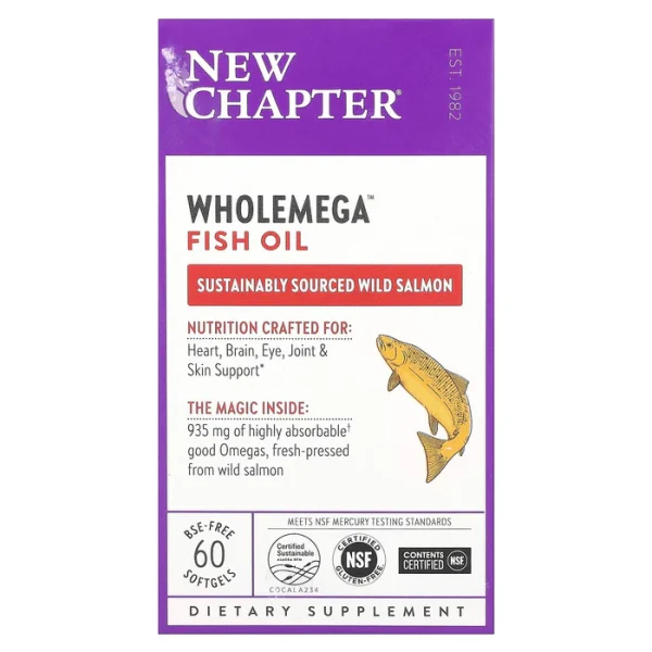 Жир аляскінського лосося New Chapter (Wholemega Extra Virgin) 1000 мг 60 капсул