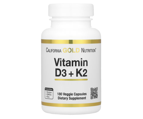 Вітаміни Д3 та К2 California Gold Nutrition (Vitamin D3+K2) 5000 МО/120 мкг 