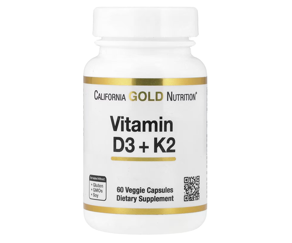 Вітаміни Д3 та К2 California Gold Nutrition (Vitamin D3+K2) 5000 МО/120 мкг 