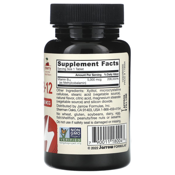 Вітамін В12 Jarrow Formulas (Methyl B12) 5000 мкг 60 льодяників зі смаком вишні