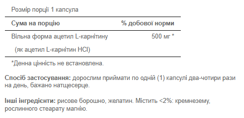 Ацетил Л-Карнитин 500 мг Puritans Pride