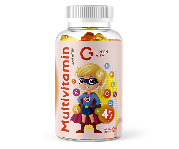 Мультивитамины Грин Виза Multivitamin для детей 60 желейных пастилок