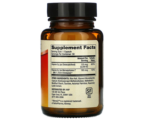 Вітаміни D3 і K2 Dr. Mercola  (Vitamin D3 & K2) 5000 МО / 180 мкг 