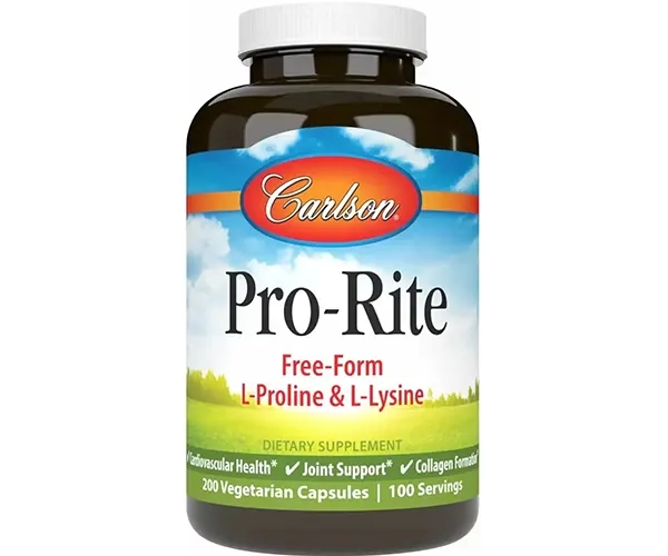 L-пролін L-лізин Carlson Labs (Proline & Lysine) 500 мг / 500 мг 200 капсул