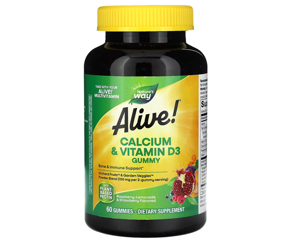 Кальцій та вітамін D3 Nature's Way  (Calcium+D3) 250 мг/500 МО 60 жувальних таблеток зі смаком вишня-полуниця