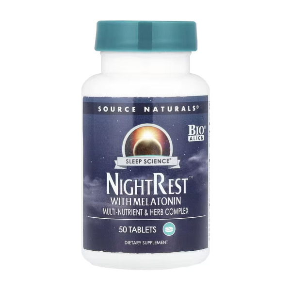 Добавка для сну з мелатоніном Source Naturals Sleep Science® NightRest™ with Melatonin 50 таблеток