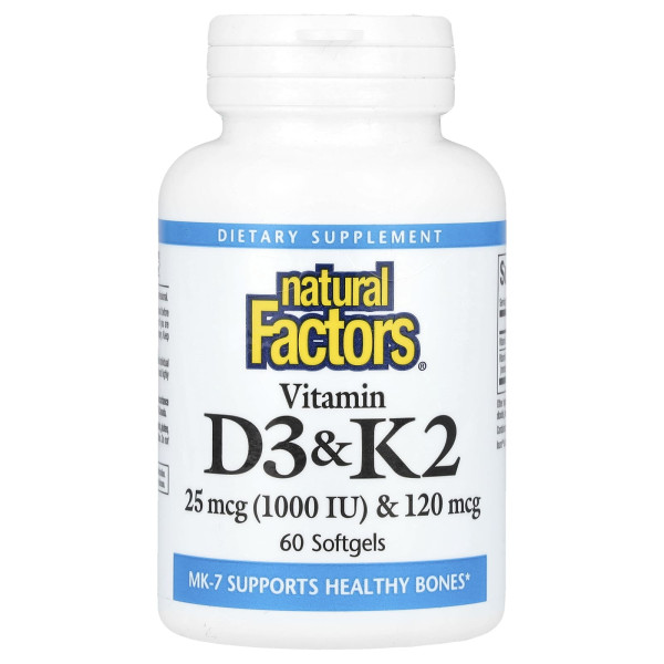 Вітамін D3 і K2 Natural Factors (Vitamin D3 & K2) 1000 МО / 120 мкг 60 капсул