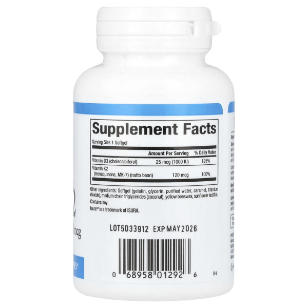 Вітамін D3 і K2 Natural Factors (Vitamin D3 & K2) 1000 МО / 120 мкг 60 капсул