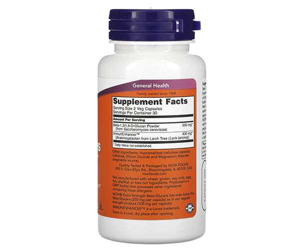 Бета глюкан NOW Foods (Beta-1.3/1.6-D-Glucan) 250 мг 60 капсул