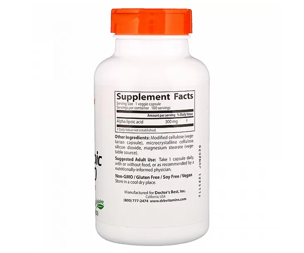 Альфа-липоевая кислота Doctor's Best (Alpha-lipoic acid) 300 мг 180 капсул