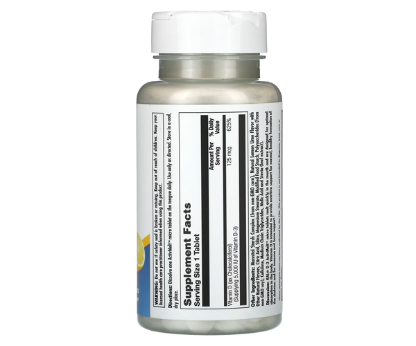 Вітамін Д3 миттєвого розчинення KAL (Vitamin D3) 5000 МО 90 таблеток зі смаком лимон-лайм