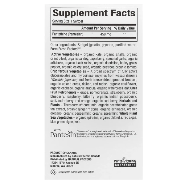 Пантетин Natural Factors (Pantethine) 450 мг 60 капсул
