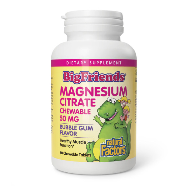 Цитрат магнію Natural Factors (Magnesium Citrate Bubble Gum) 50mg 60 жувальних таблеток зі смаком жувальної гумки