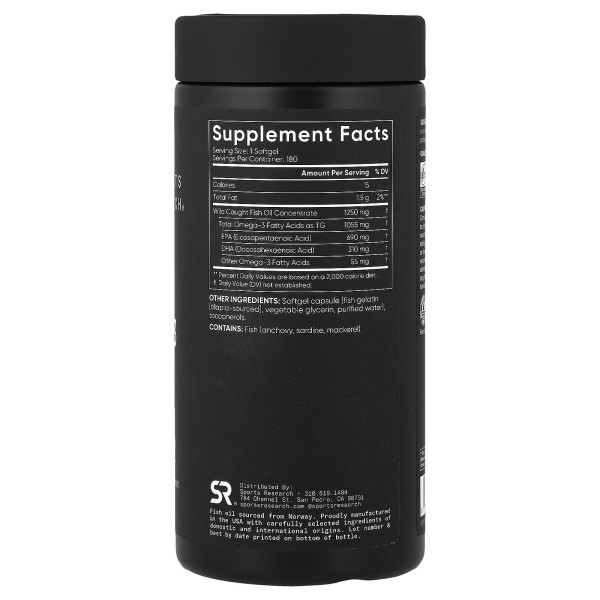 Рыбий жир тройной силы Sports Research (Omega-3 Fish Oil Triple Strength) 1250 мг 180 капсул