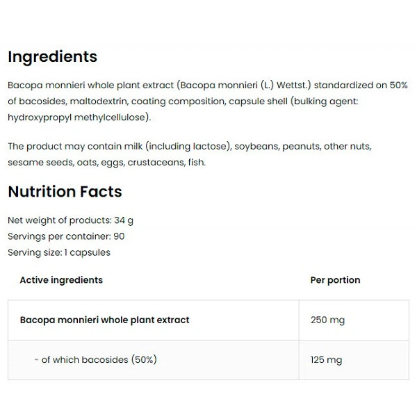 Вегетаріанська Бакопа Ostrovit  (Bacopa monnieri Vegan) 250 мг 90 капсул