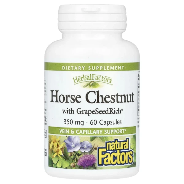 Екстракт кінського каштану та виноградних кісточок Natural Factors  (Horse Chestnut with GrapeSeedRich) 350 мг 60 капсул