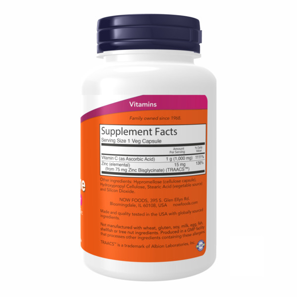 Витамин C с Цинком для иммунитета Now Foods (C-1000 Zinc Immune)