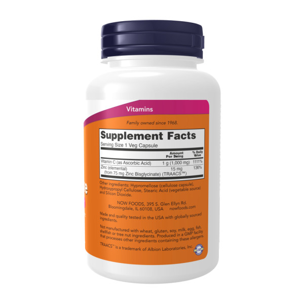 Витамин C с Цинком для иммунитета Now Foods (C-1000 Zinc Immune)