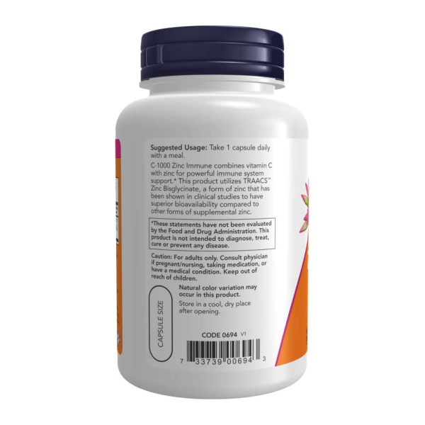 Витамин C с Цинком для иммунитета Now Foods (C-1000 Zinc Immune)