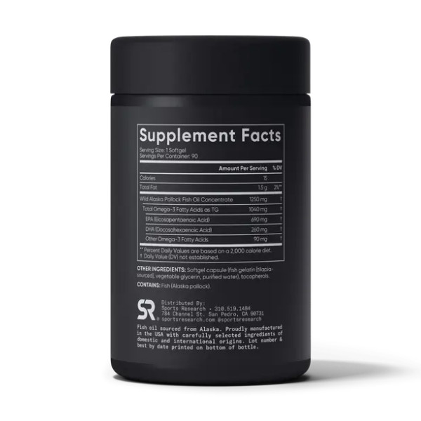 Омега-3 Риб'ячий Жир Аляска Мінтай 1250мг Sport Research (Omega-3 Fish Oil Alaska Pollock 1250mg)