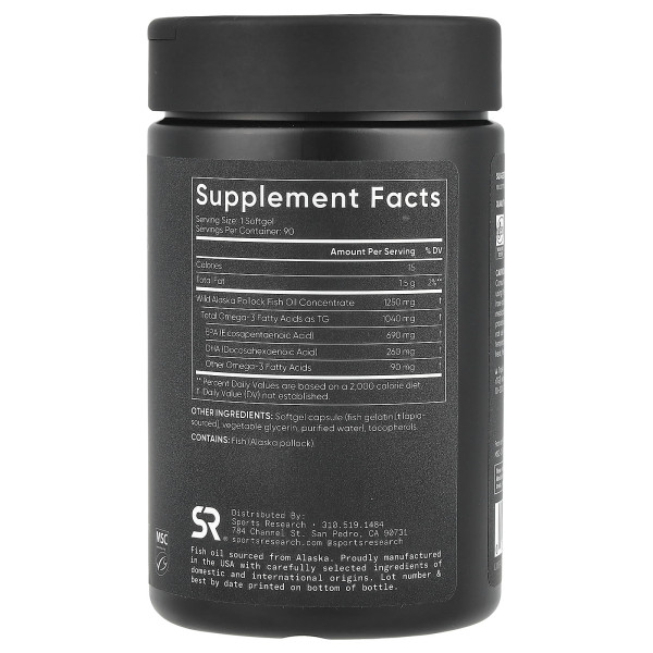 Омега-3 Риб'ячий Жир Аляска Мінтай 1250мг Sport Research (Omega-3 Fish Oil Alaska Pollock 1250mg)
