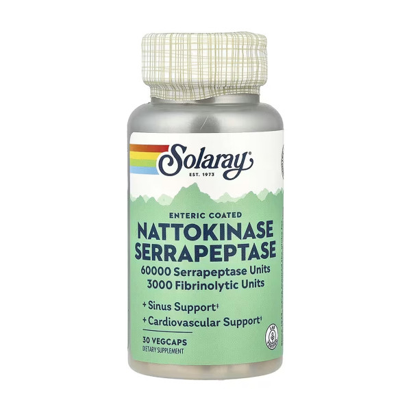 Наттокіназа та серрапептаза Solaray (Nattokinase Serrapeptase) 30 капсул