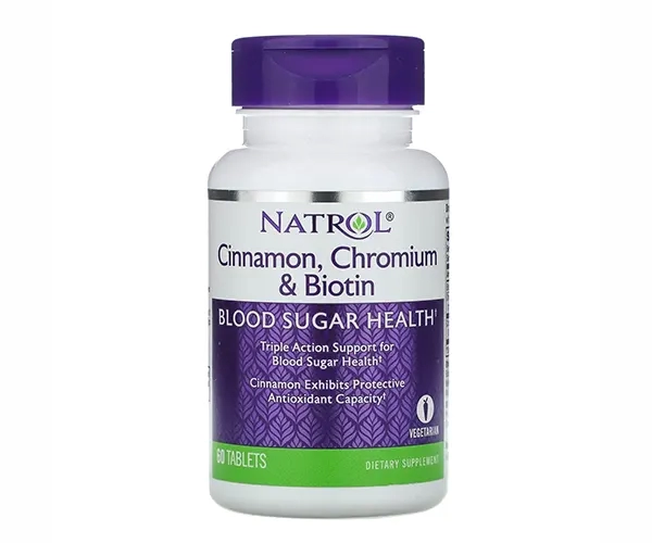 Корица Хром и Биотин для снижения сахара в крови Natrol (Cinnamon Chromium and Biotin Blood Sugar Health) 60 таблеток