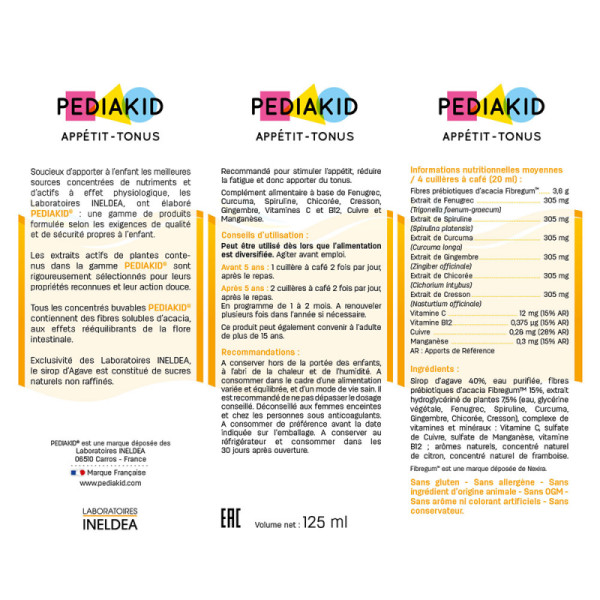 Поліпшення апетиту у дітей Pediakid  (Appetite-Tonus) 125 мл із малиновим смаком
