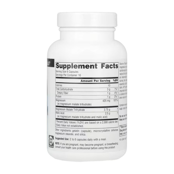 Малат магнію Source Naturals (Magnesium Malate) 625 мг 100 капсул