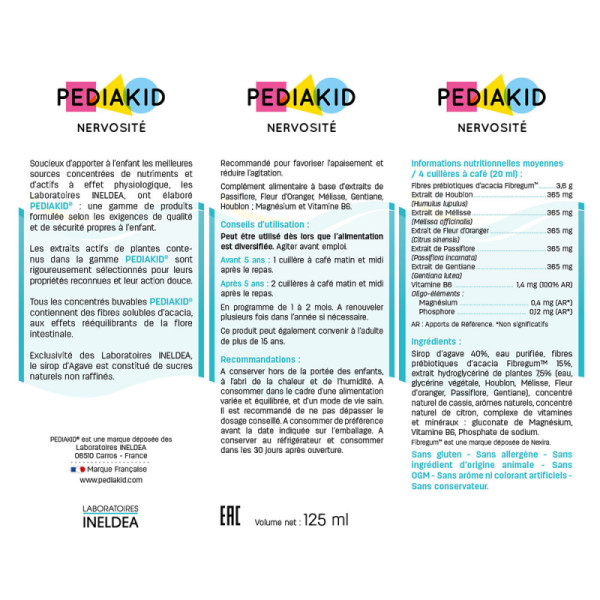 Сироп для снятия повышенной возбудимости и нервозности Pediakid (Nervosite) 125 мл со вкусом черной смородины