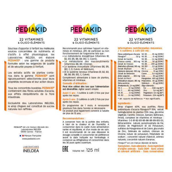 Мультивитамины для детей Pediakid (22 VITAMINES OLIGO-ELEMENTS) со вкусом апельсин-абрикос