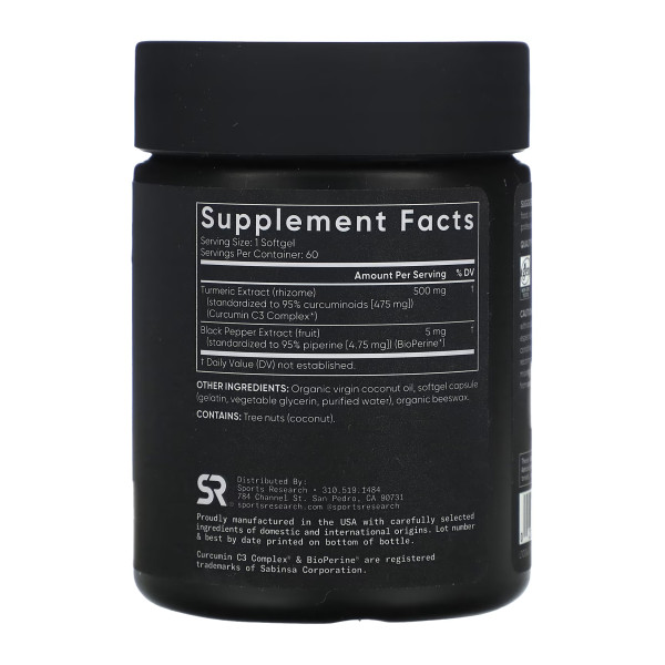 Куркумін Sports Research Turmeric Curcumin C3 Complex 500 мг 60 капсул